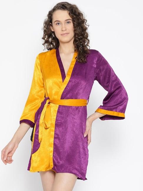erotissch purple & yellow color-block robe
