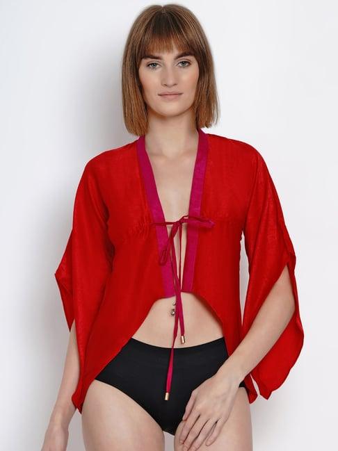 erotissch red solid v neck robe