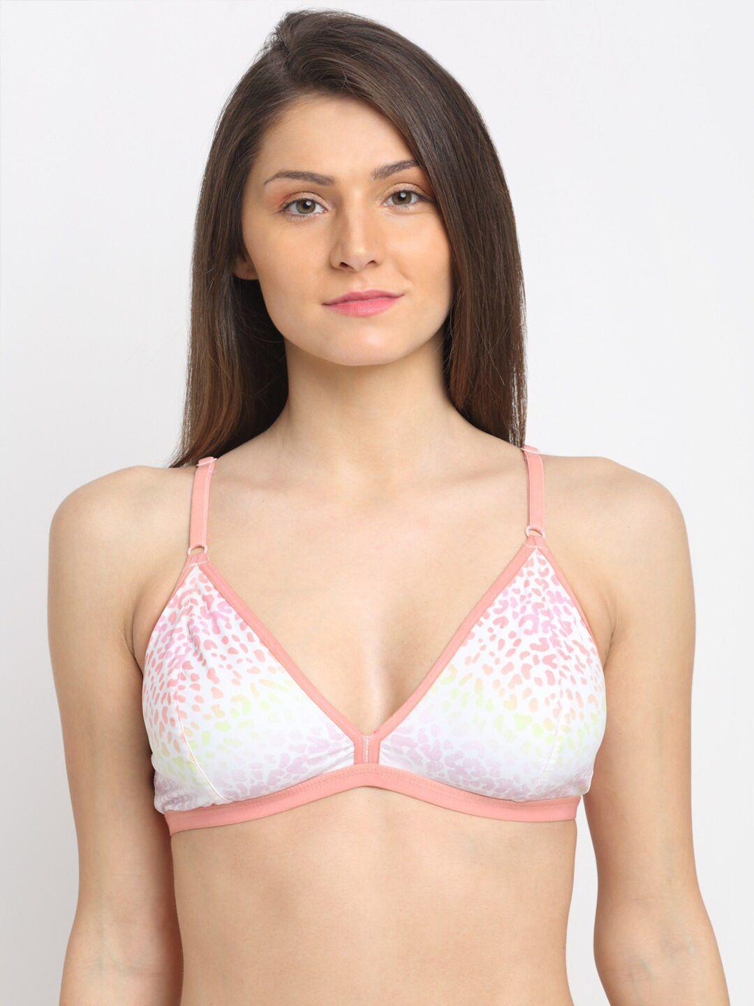 erotissch white & pink printed non-padded bralette bra