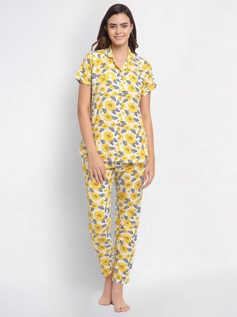 erotissch white & yellow floral print shirt pyjama set