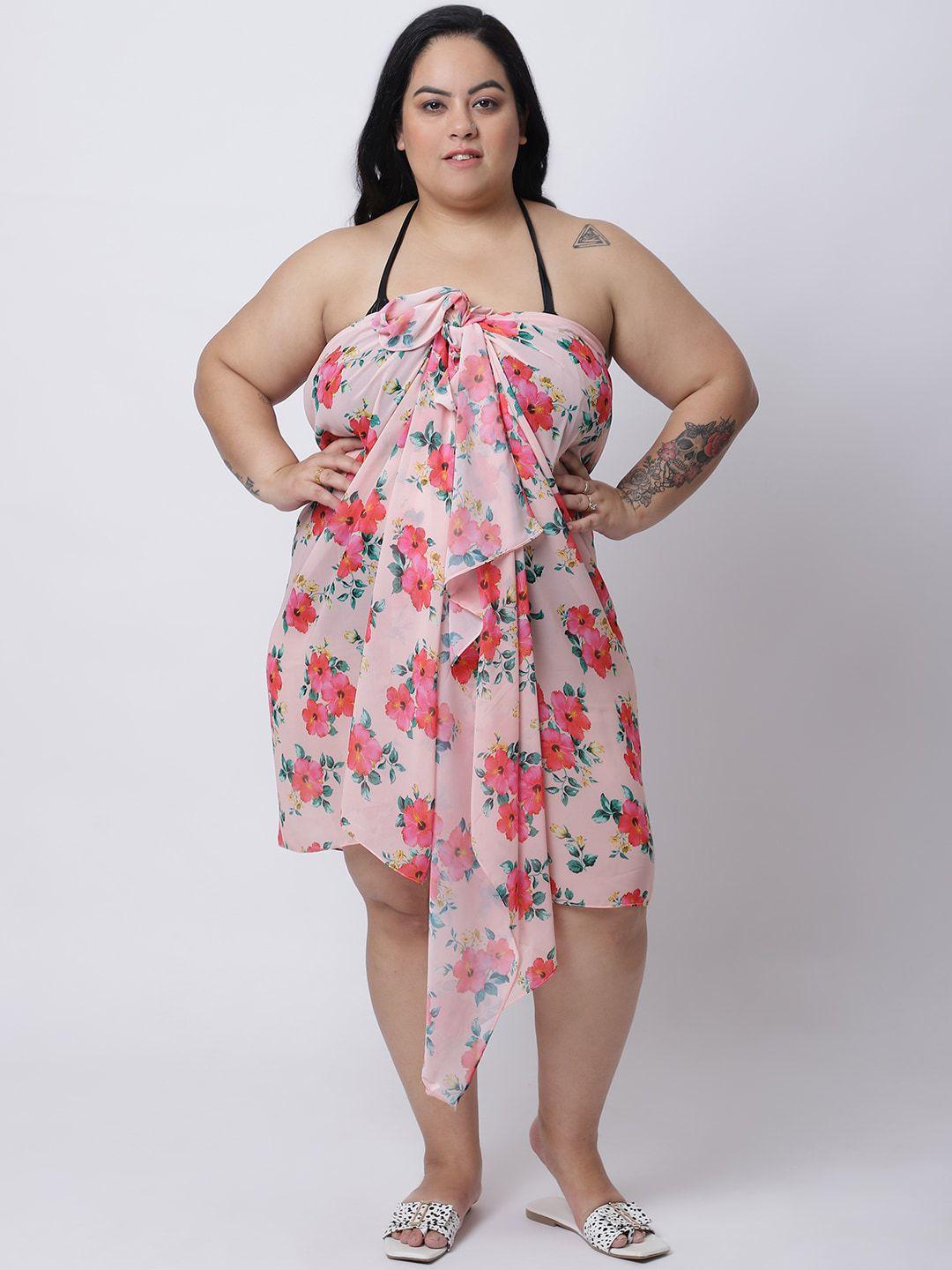 erotissch women's plus size peach  pink floral printed sarong