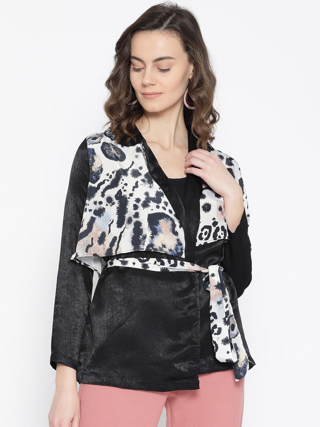 erotissch women black & off-white animal print layered tailored jacket