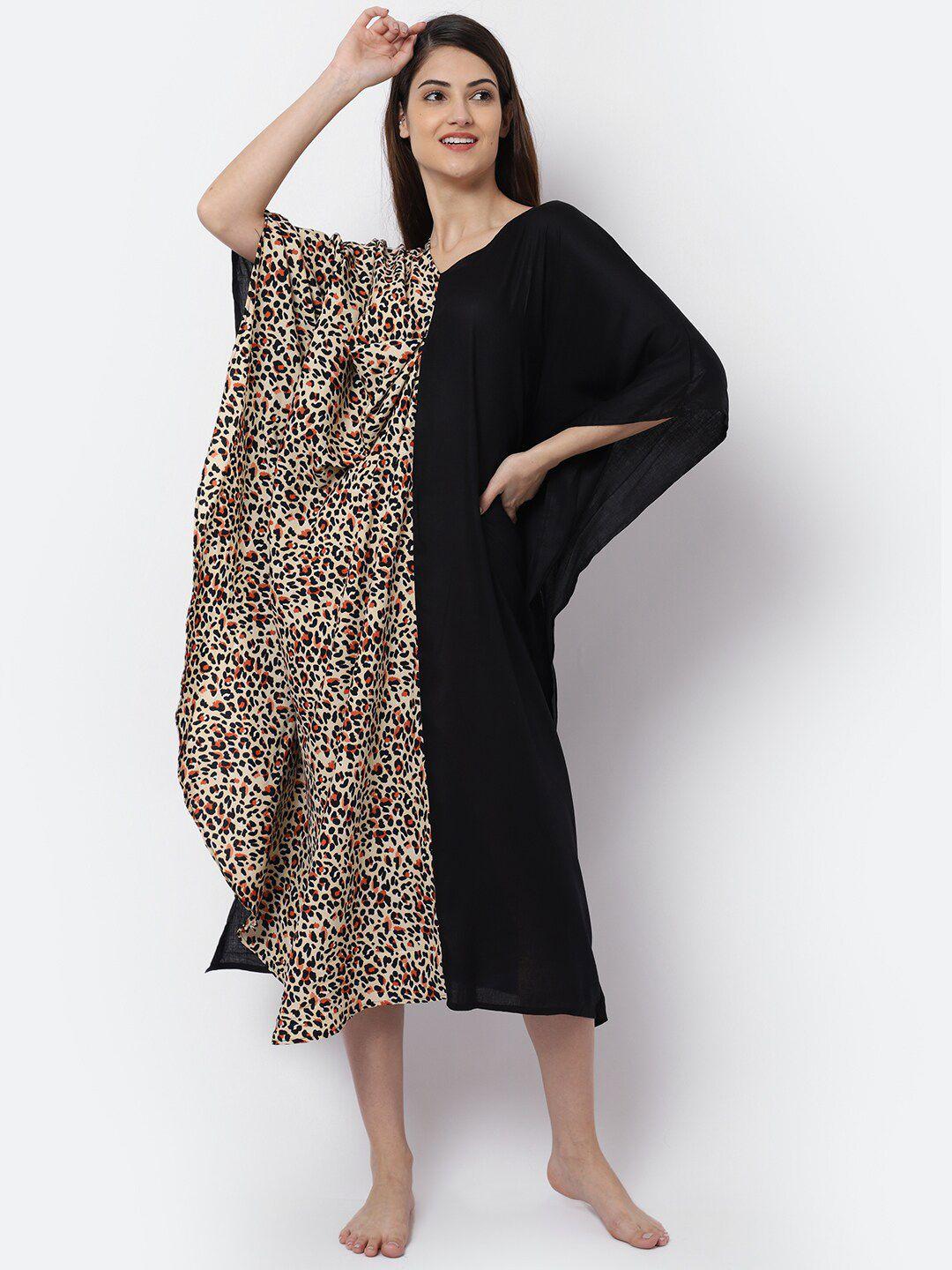 erotissch women black printed kaftan nightdress