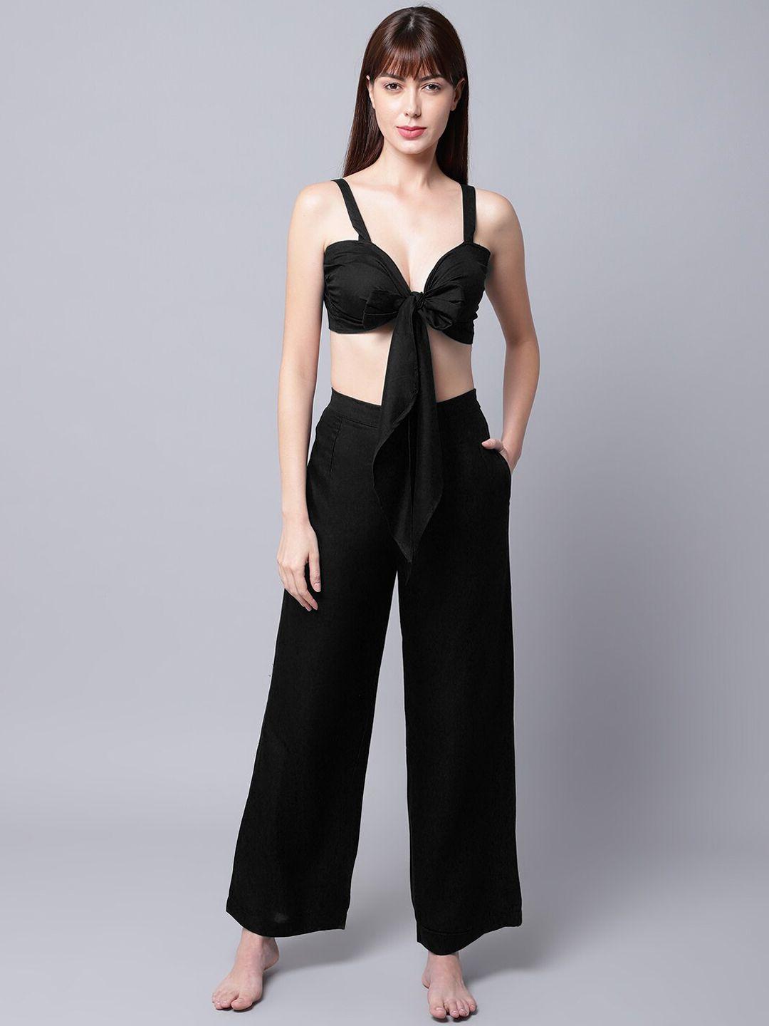 erotissch women black solid cover-up beachwear set