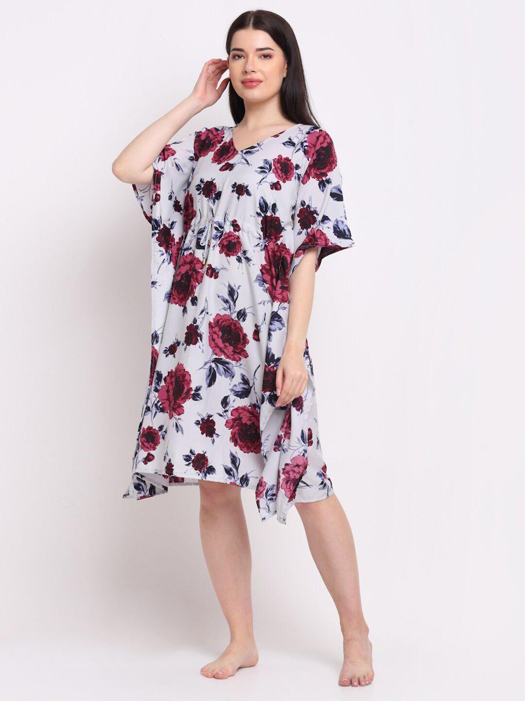 erotissch women grey floral printed kaftan nightdress