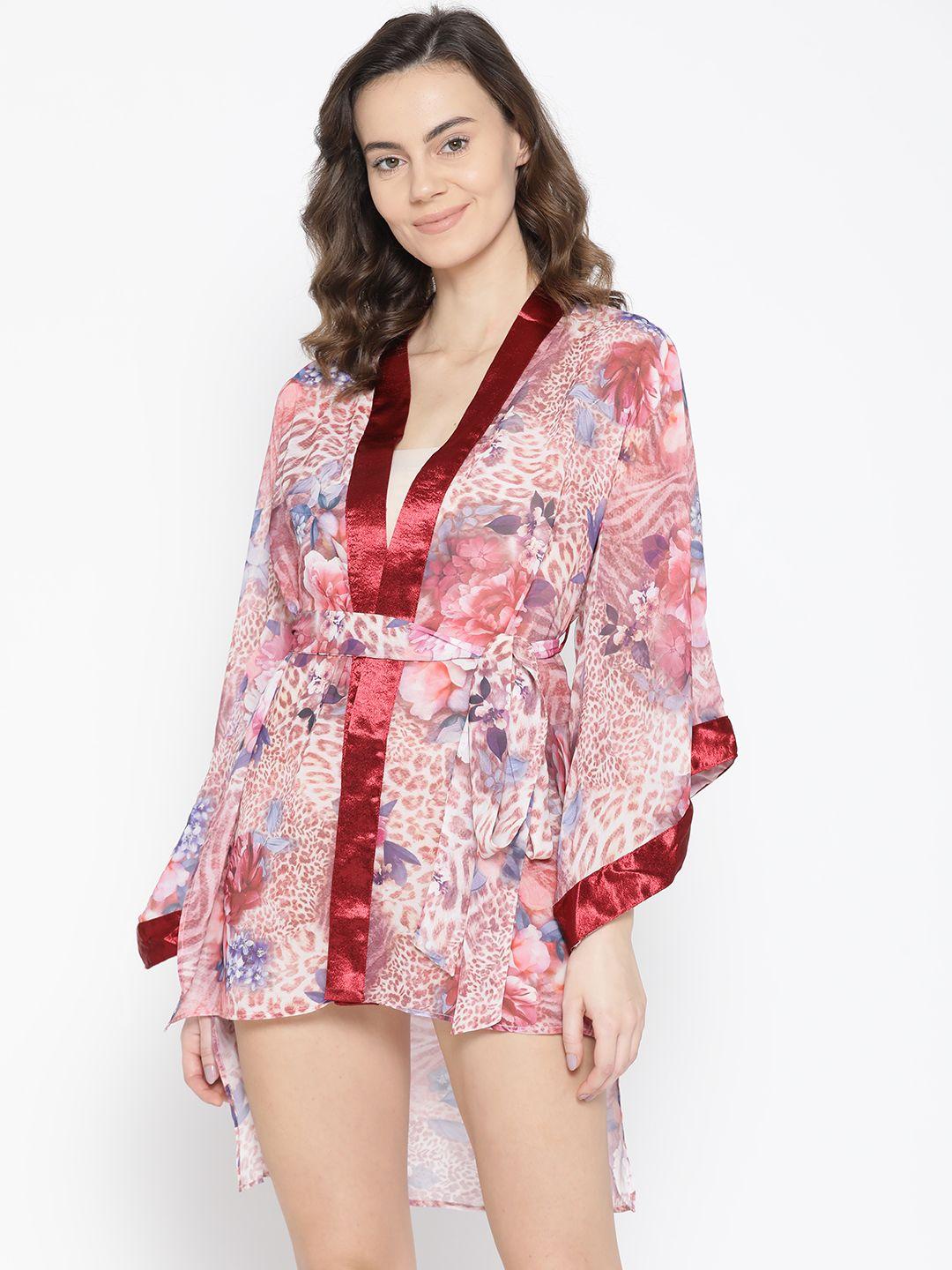 erotissch women maroon & blue printed high-low robe