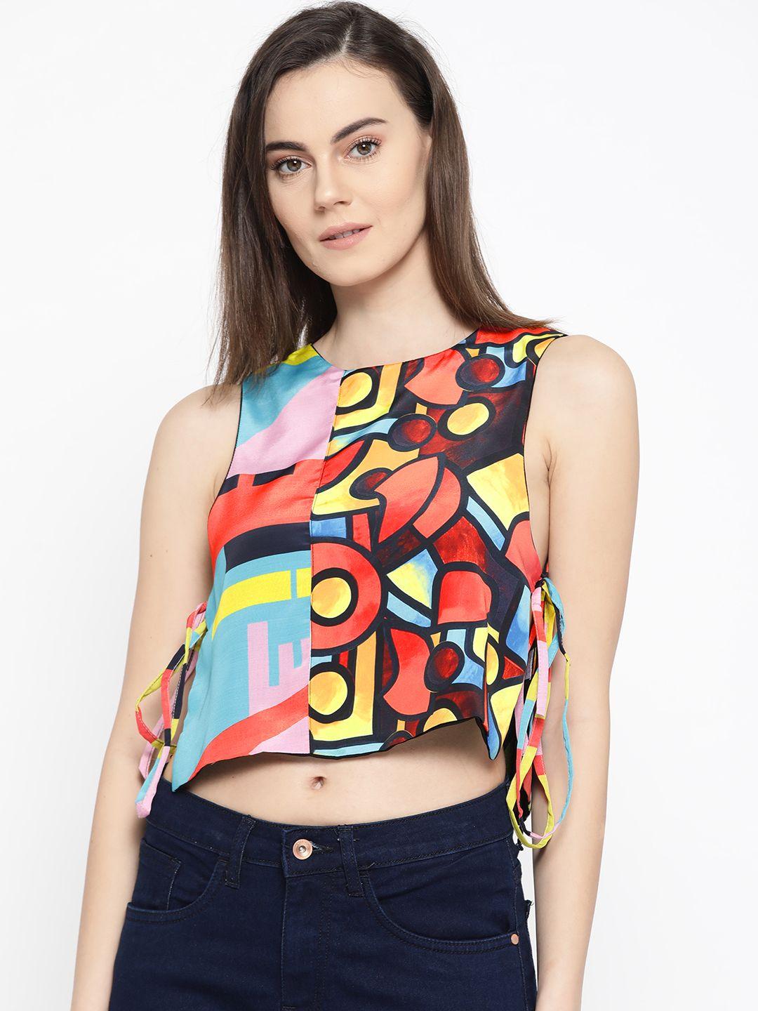 erotissch women multicoloured printed crop a-line top