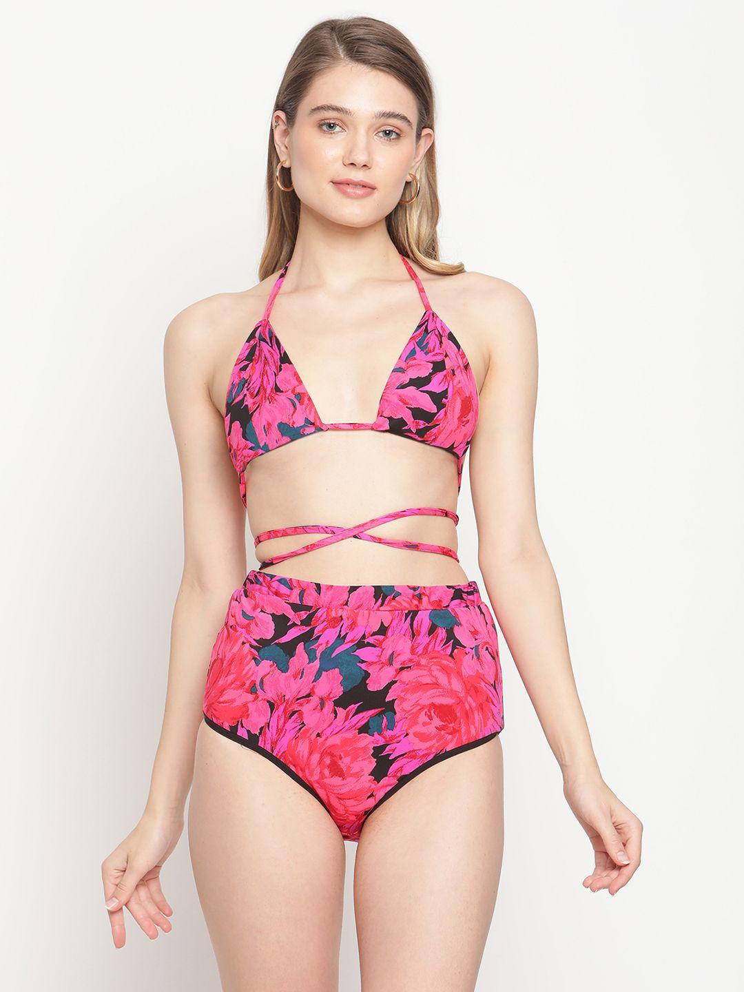 erotissch women pink & blue printed swim bikini set