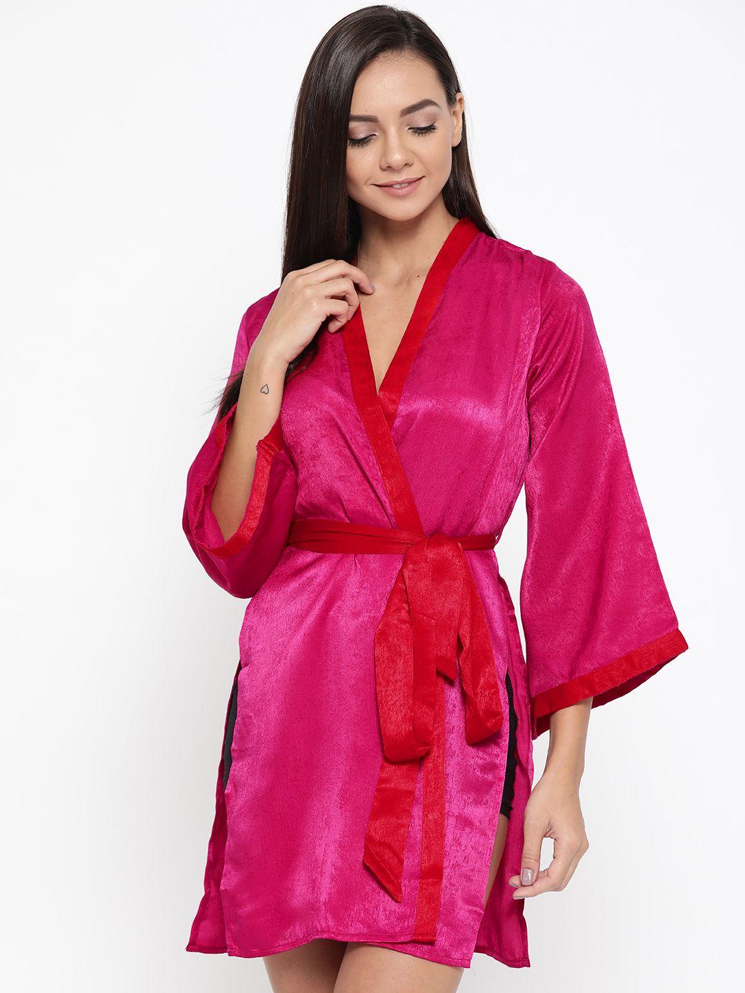 erotissch women pink solid satin finish mini robe