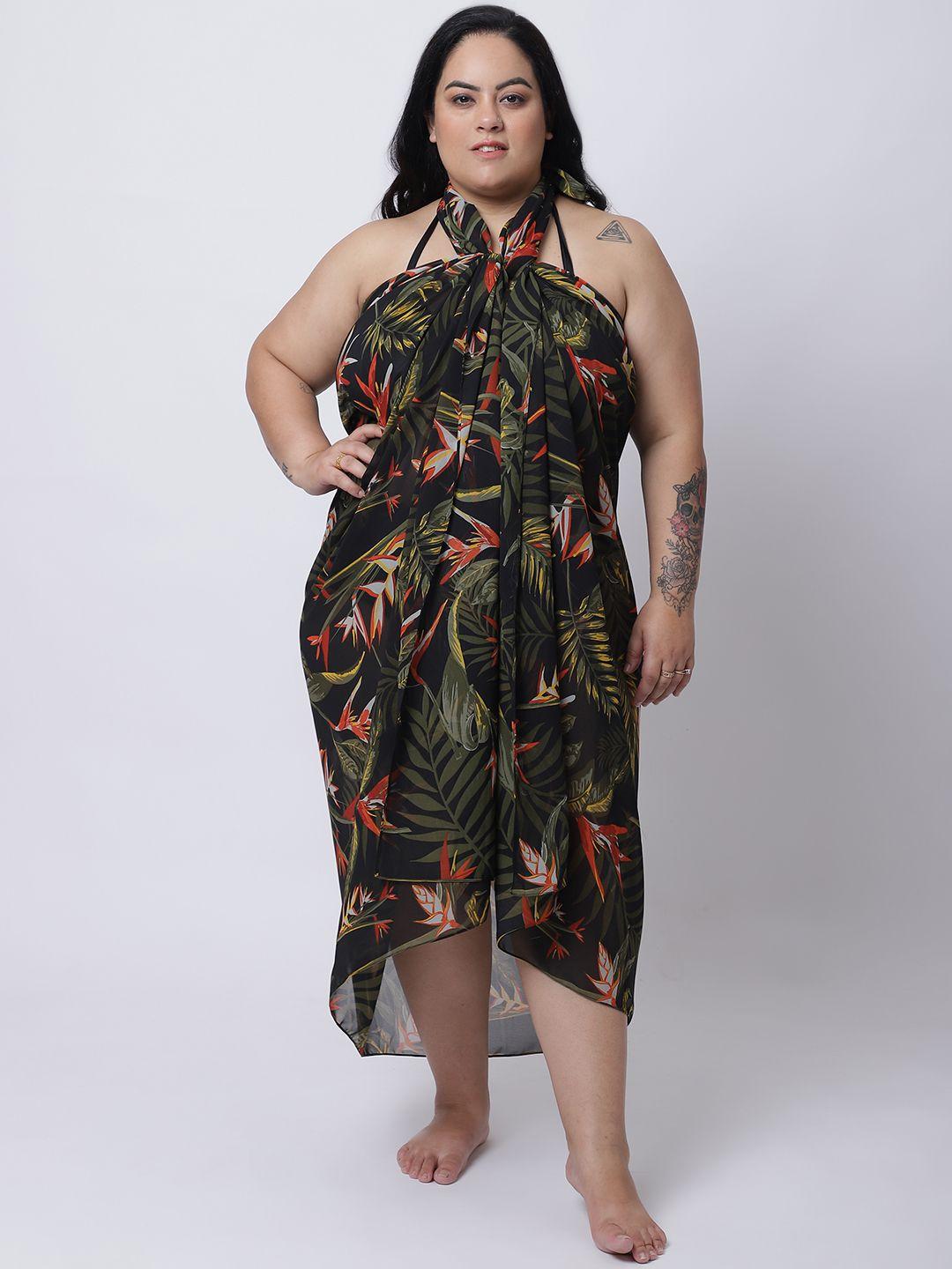 erotissch women plus size black & green printed swimwear