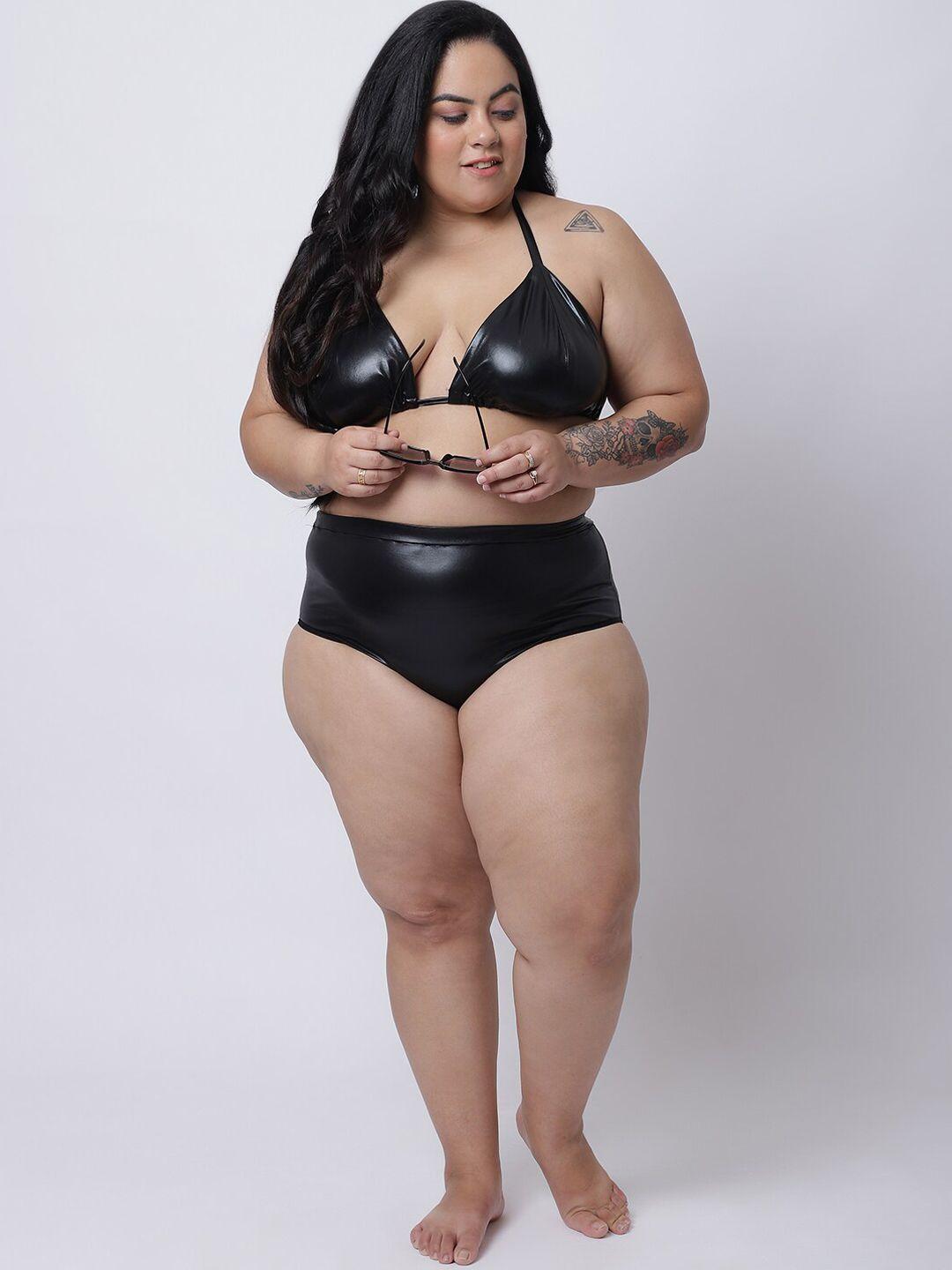 erotissch women plus size black solid swimwear