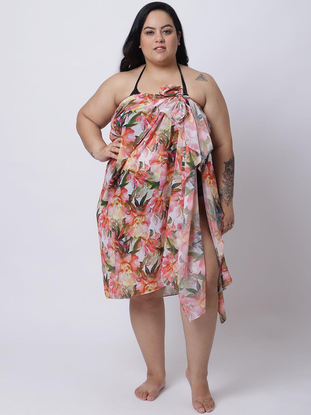 erotissch women plus size orange floral printed sarong