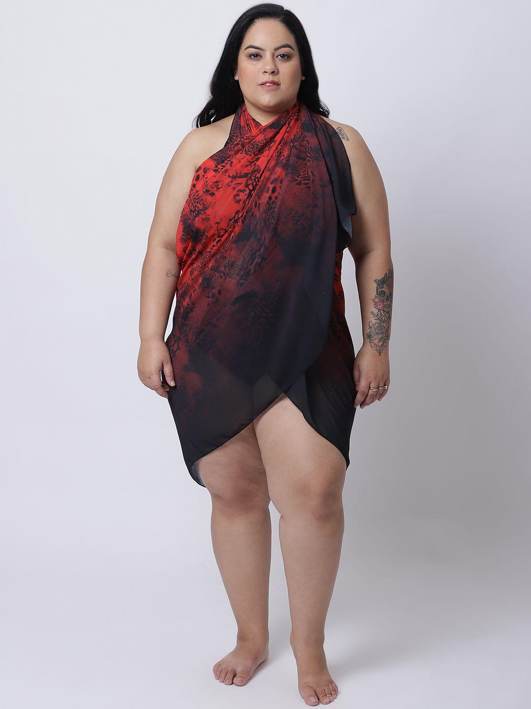 erotissch women plus size red & black printed sarong