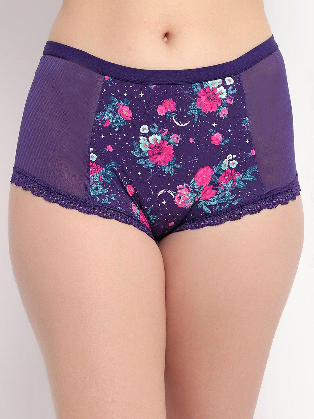 erotissch women purple floral printed hipster briefs