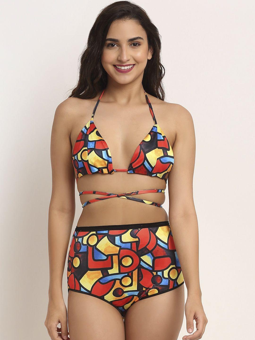 erotissch women red & yellow printed swim bikini set