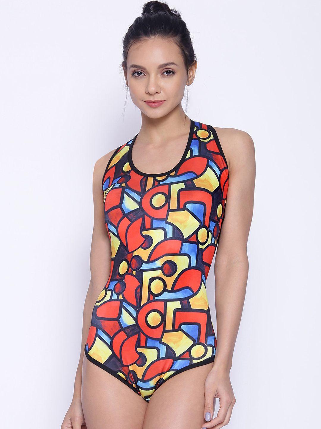 erotissch women red & yellow printed swim bodysuit