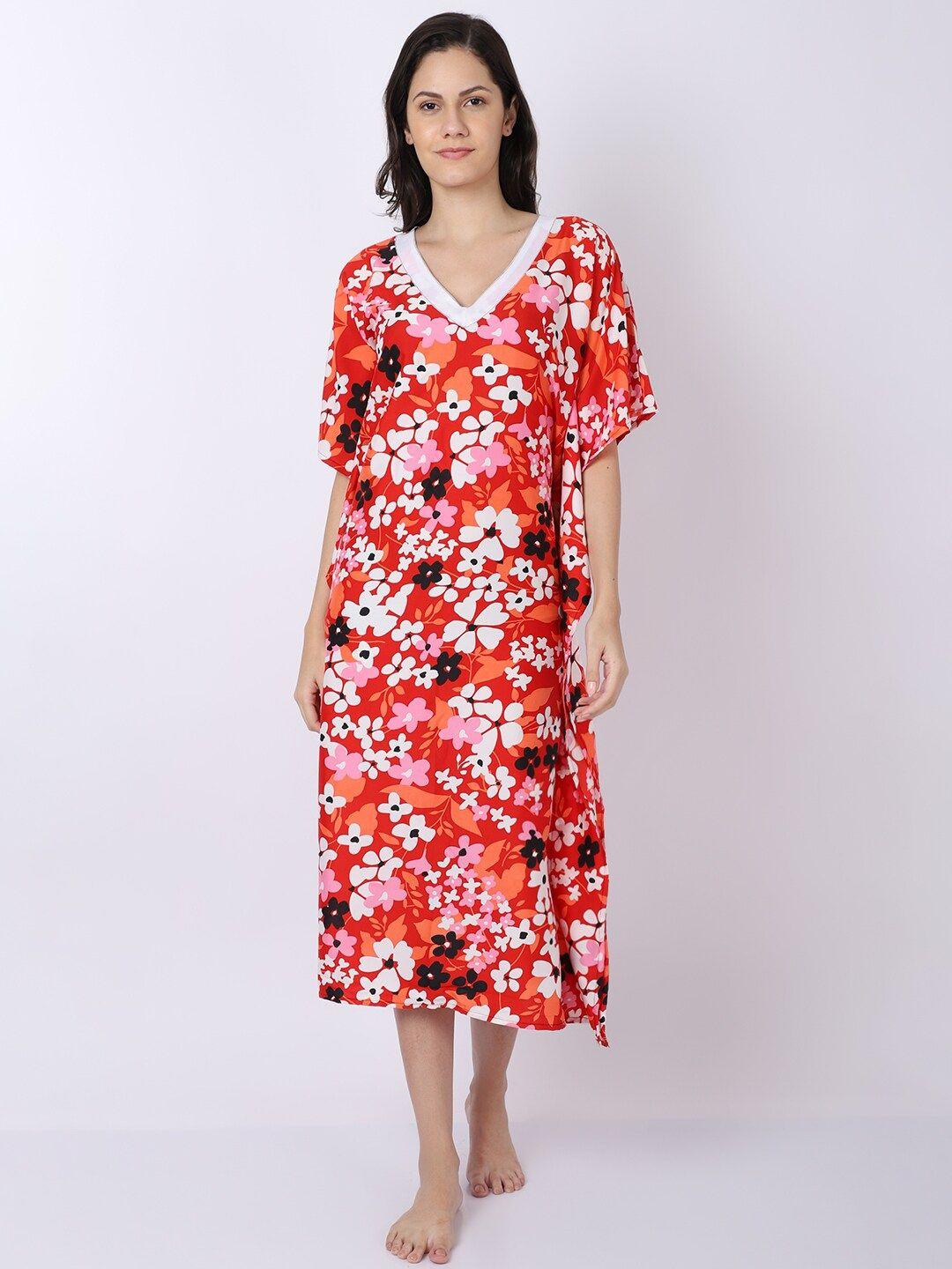 erotissch women red printed kaftan nightdress