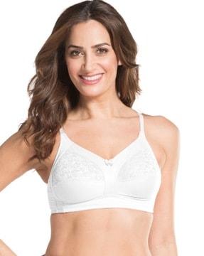 es14 wirefree non-padded super combed cotton elastane stretch full coverage plus size bra with lace styling and adjustable straps