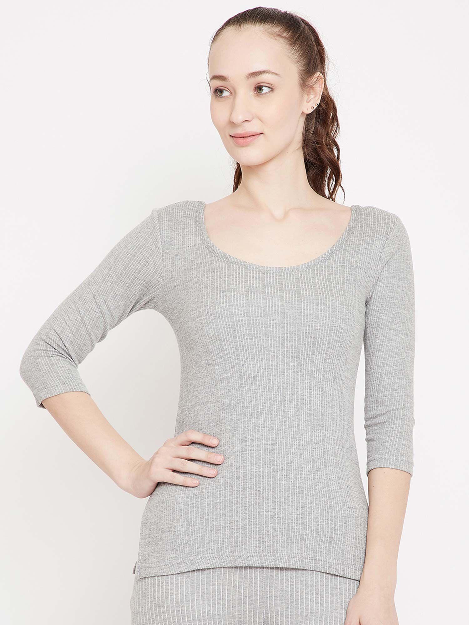 esancia round neck 3/4th sleeve milange grey thermal upper for women