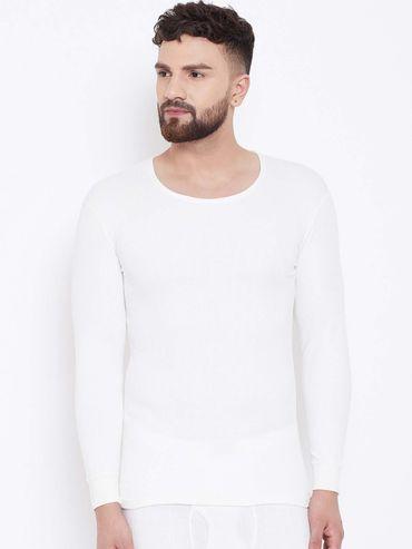 esancia round neck full sleeves off white thermal upper for men