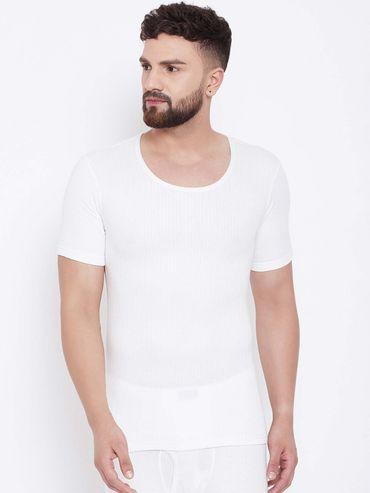 esancia round neck half sleeves off white thermal upper for men
