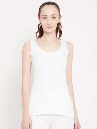 esancia round neck sleeveless off white thermal upper for women