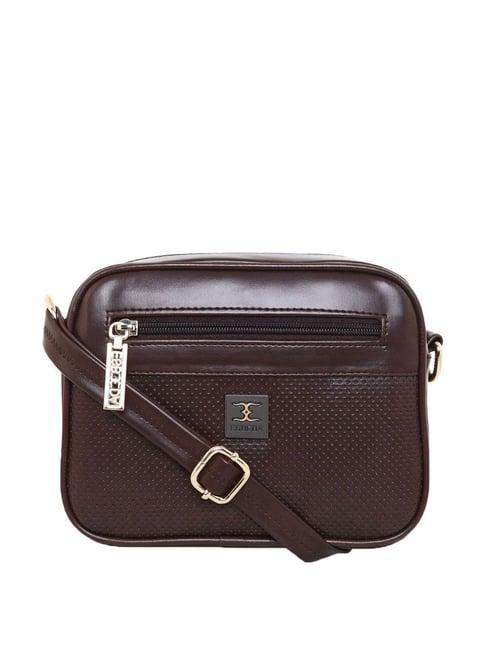 esbeda brown textured small sling handbag