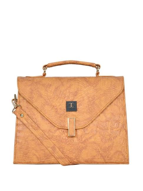 esbeda camel pu textured satchel handbag