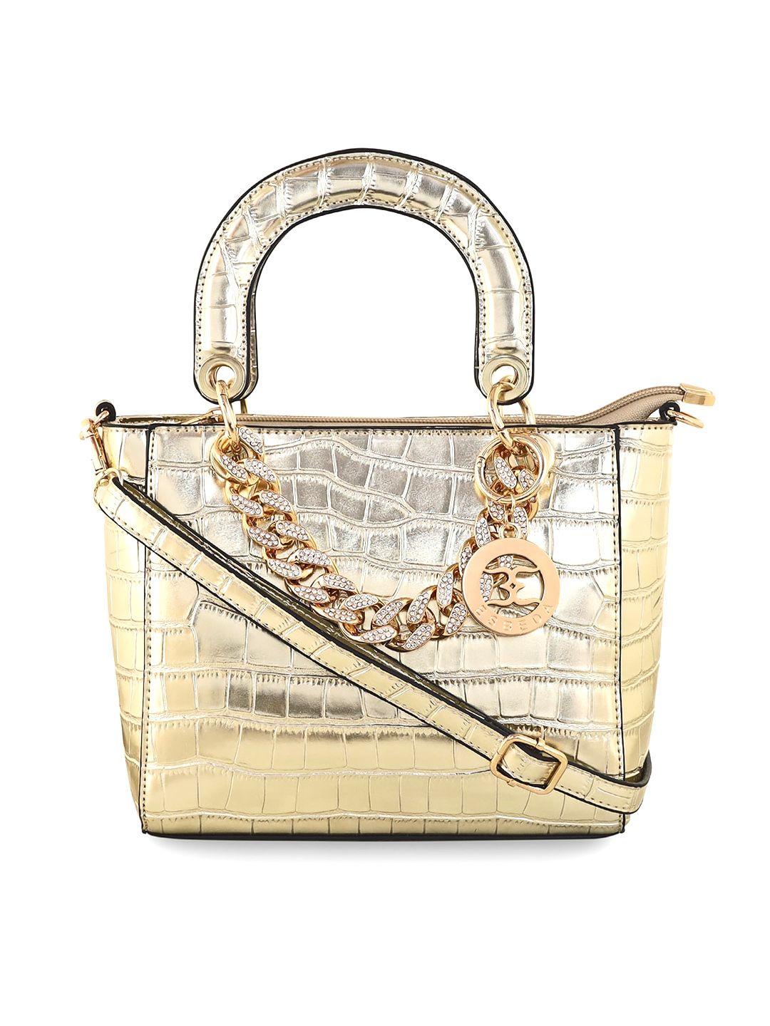 esbeda gold-toned textured pu structured handheld bag with quilted