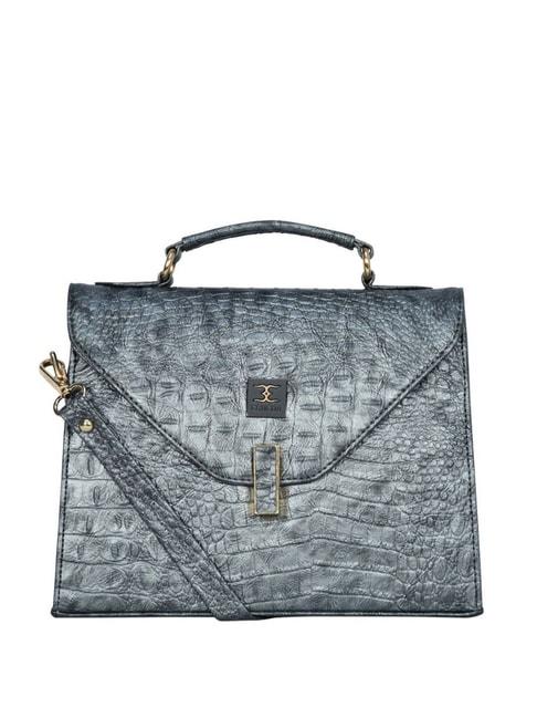 esbeda grey pu textured satchel handbag