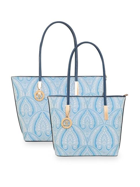 esbeda light blue mandala art printed large handbag - set of 2