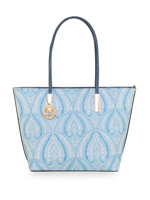 esbeda light blue mandala art printed large handbag