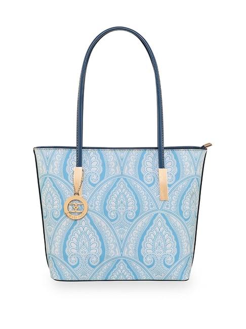 esbeda light blue mandala art printed medium handbag