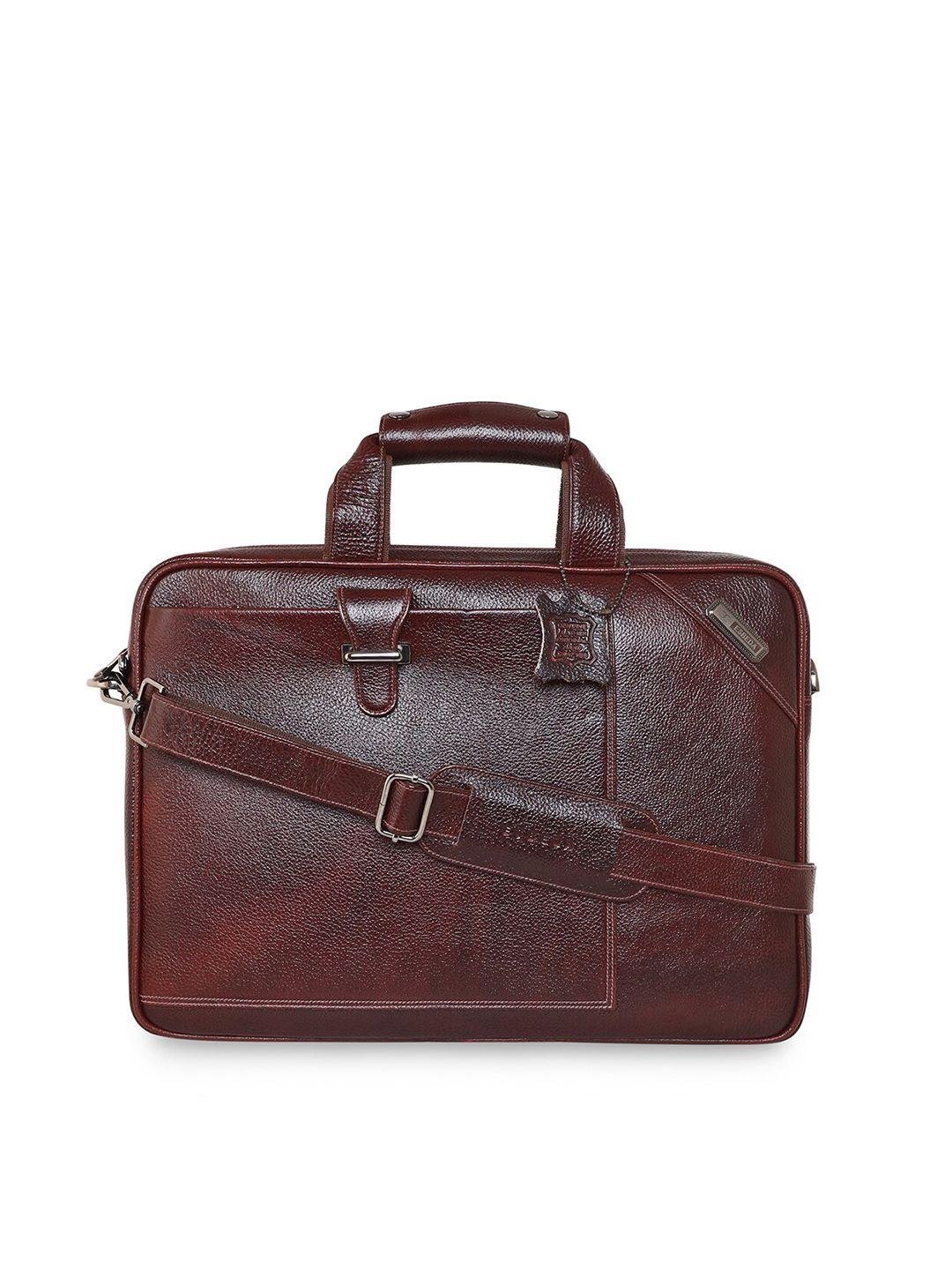 esbeda men brown leather solid laptop bag