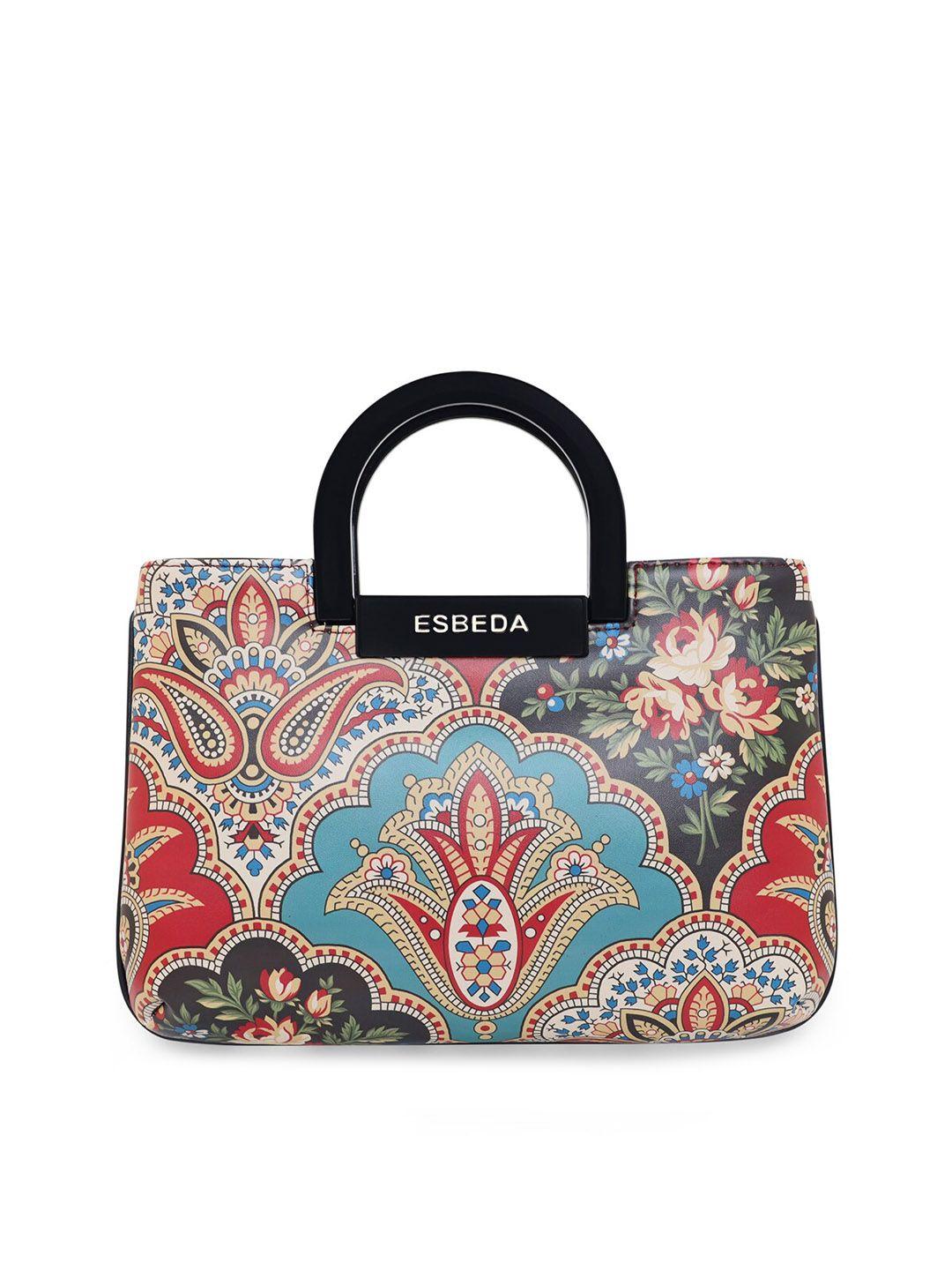 esbeda multicoloured ethnic motifs printed pu structured handheld bag