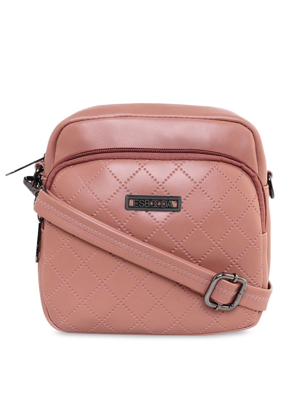 esbeda pink textured pu structured sling bag with quilted