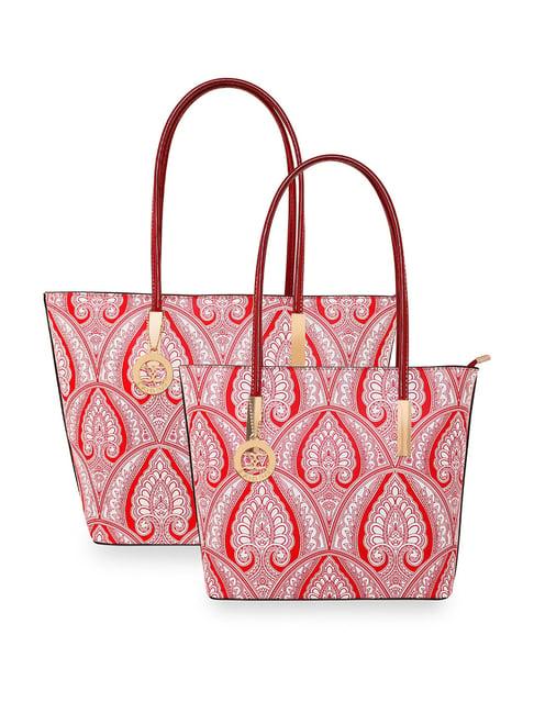 esbeda red mandala art printed large handbag - set of 2