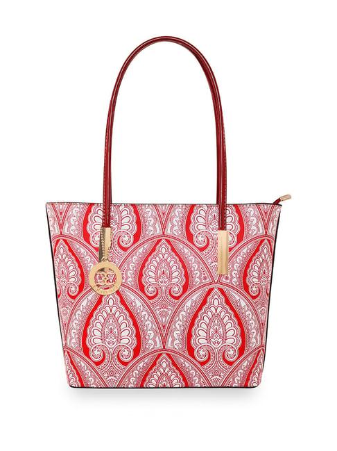 esbeda red mandala art printed medium handbag
