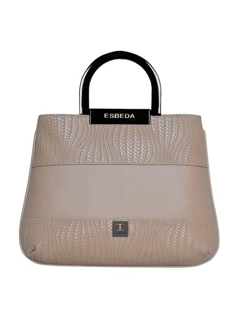 esbeda beige textured medium satchel handbag