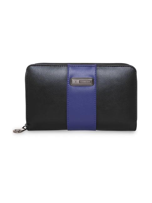 esbeda black & blue mid striped large zip around wallet for women