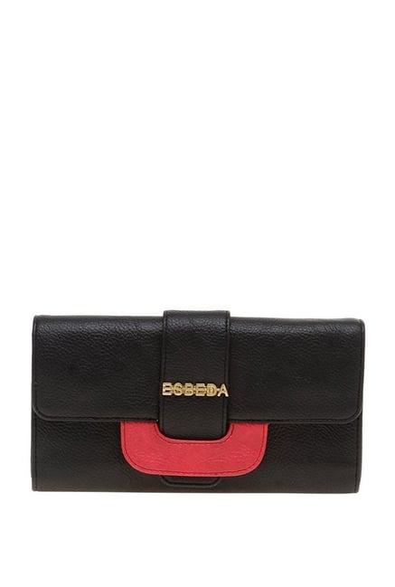 esbeda black & red distressed flap wallet