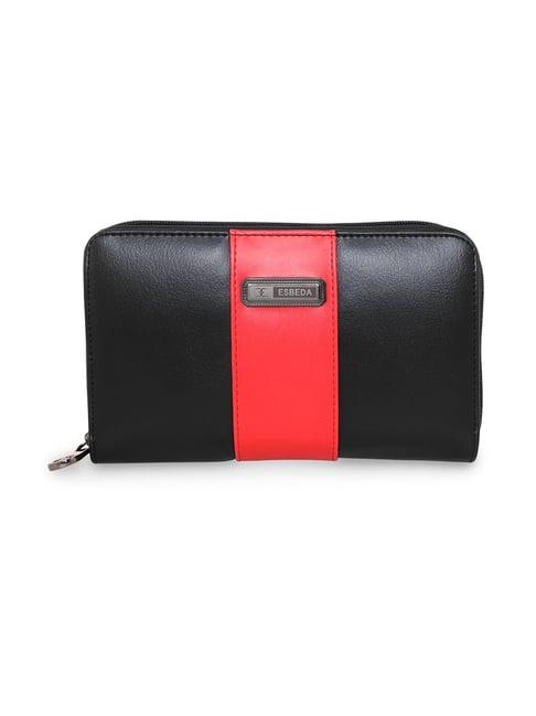 esbeda black & red mid striped large zip around wallet for women