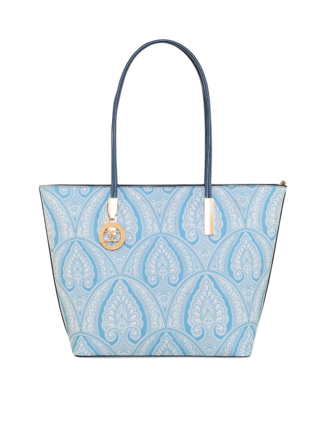 esbeda blue ethnic motifs printed pu oversized shopper shoulder bag
