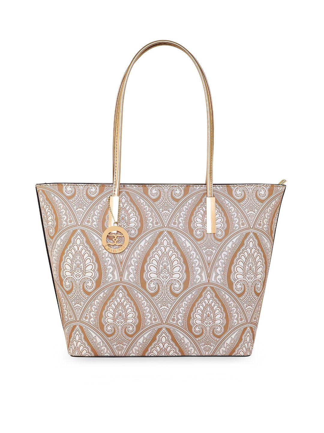 esbeda bronze-toned ethnic motifs printed pu oversized structured shoulder bag