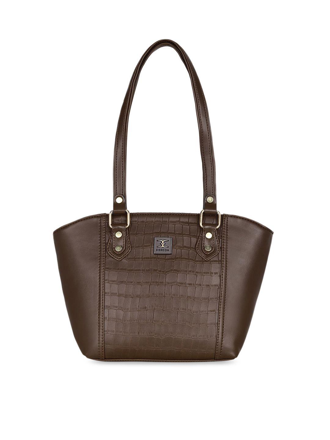 esbeda brown croc skin textured shoulder bag