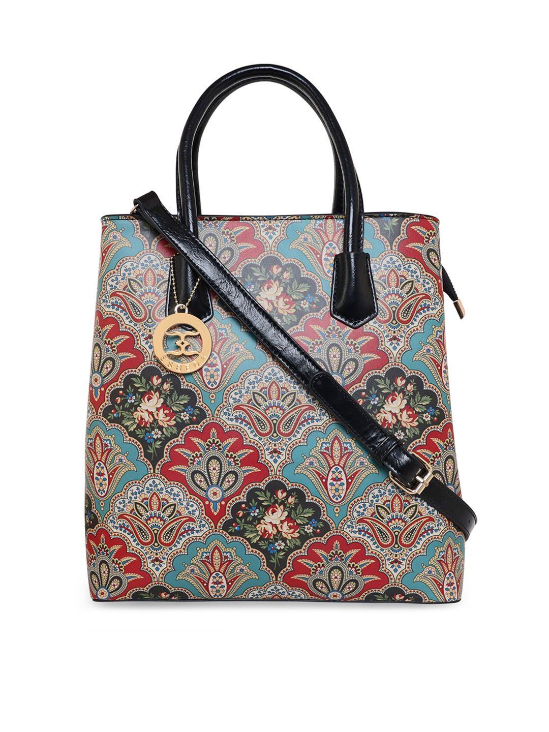 esbeda ethnic motifs printed pu structured handheld bag