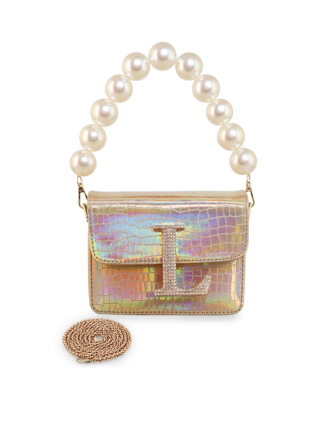 esbeda golden glossy finish textured embellished sling bag