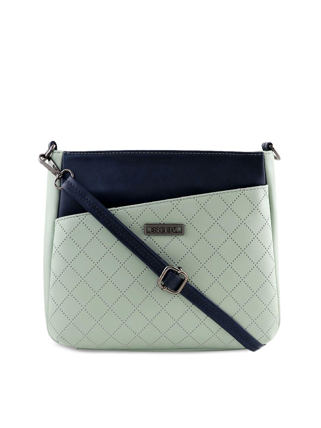 esbeda green & navy blue colourblocked sling bag