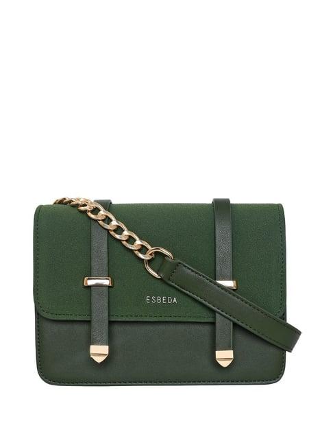 esbeda green solid medium sling handbag