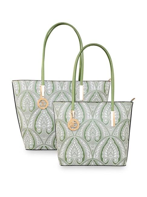 esbeda light green mandala art printed large handbag - set of 2